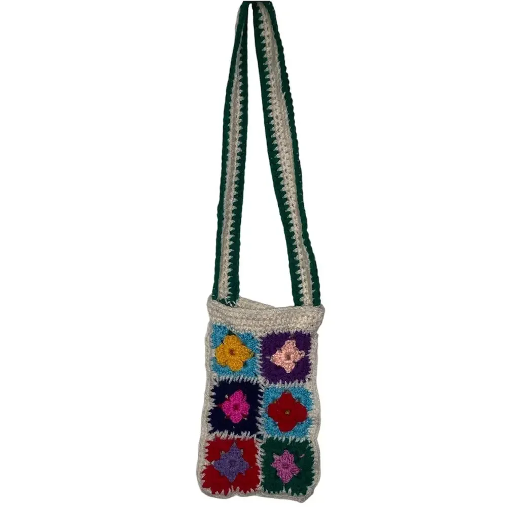Handmade Crochet Granny Square Floral Mini Crossbody Shoulder Bag Boho